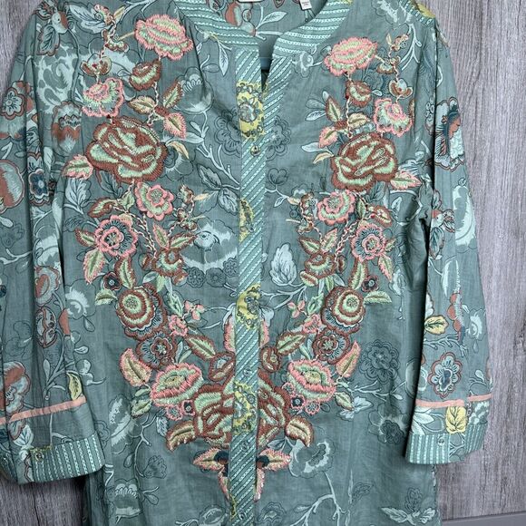 Soft Surroundings Floral Embroidered Boho Beaded Tunic Top Size S - Picture 7 of 8